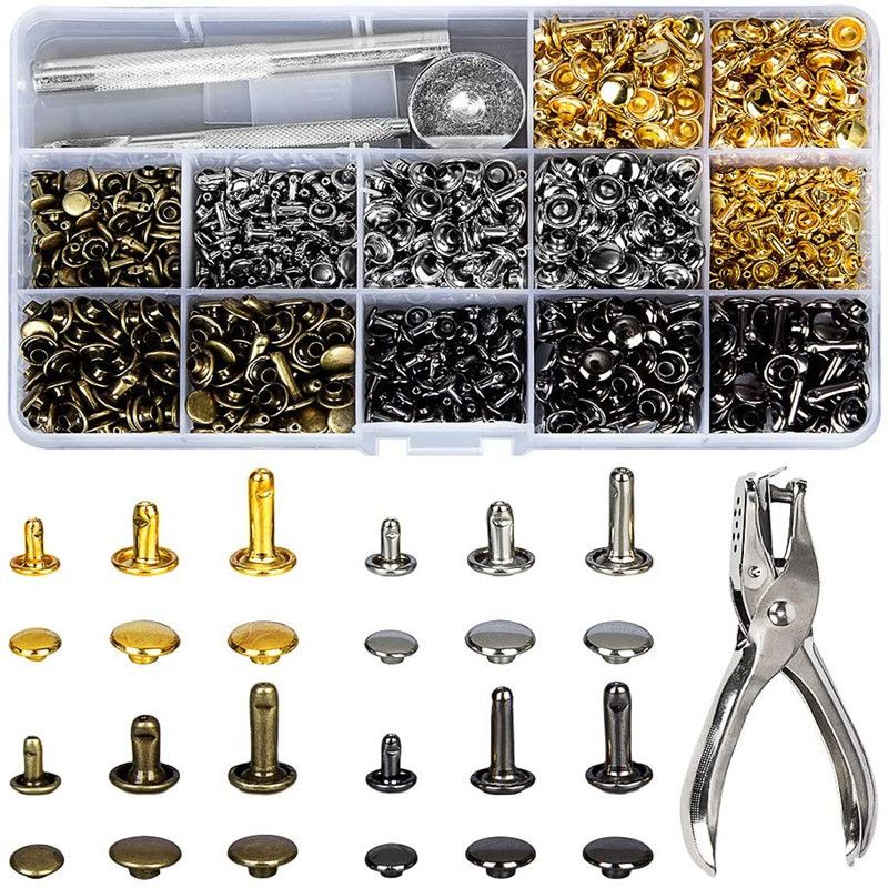 Rivet Setter Tool - 金属製ダブルキャップリベットスタッドラウンドスパイクネイル、靴、バッグ、ベルト、革細工、衣類、衣料品アクセサリー用ツールキット付き