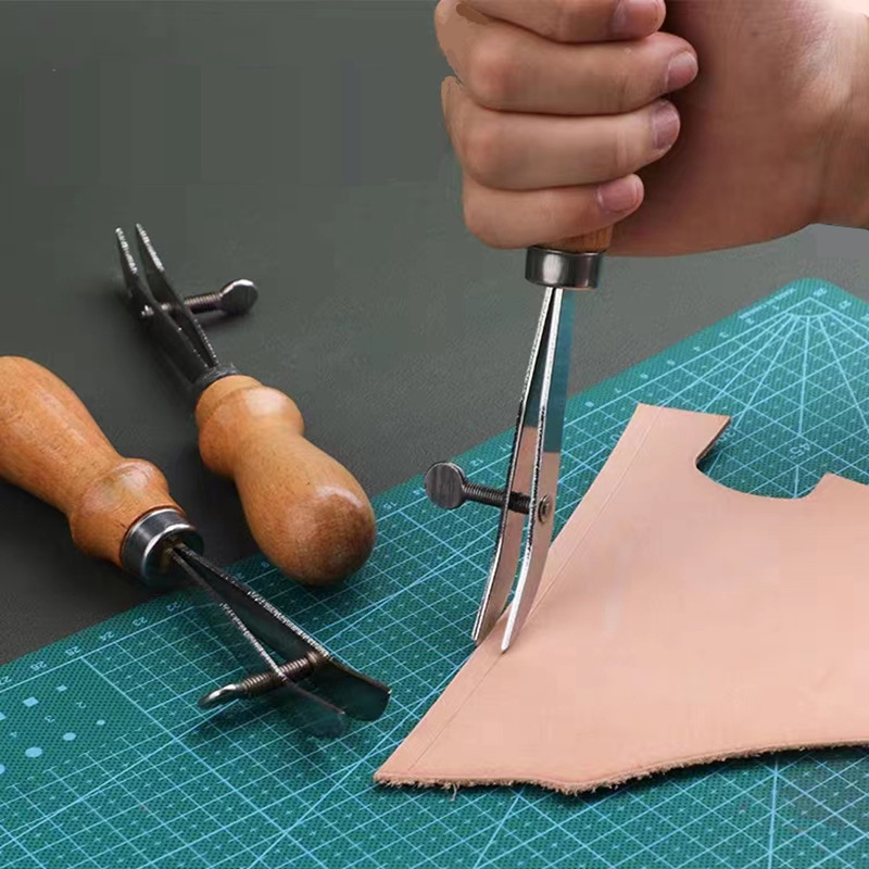 Groover Stitching Tool - 調整可能なレザーエッジクリーサースクライバー圧着スカラップクリンパーウッドプレスラインクラフトツール DIY 手作りステッチグルーバー