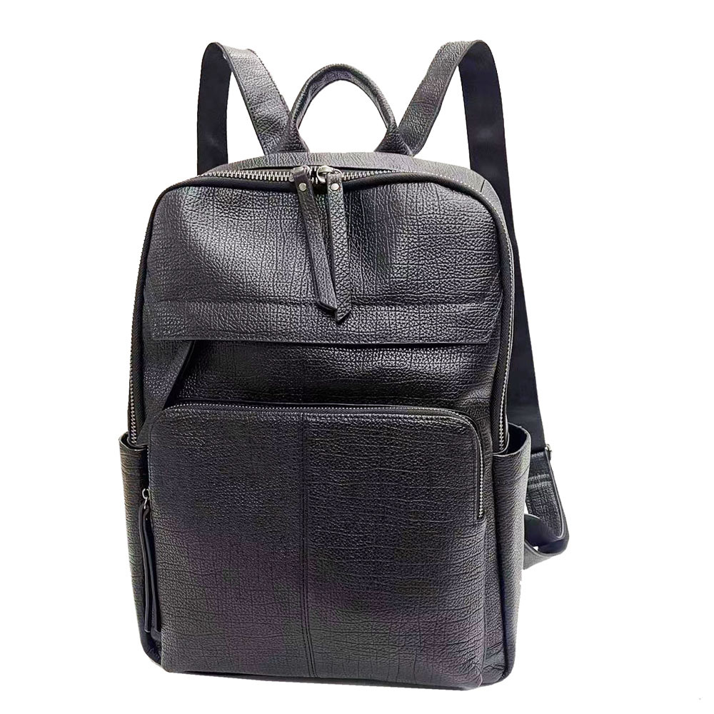 Leather Work Rucksack Mens - 大型男性用本革トラベルバックパック ブラック牛革製ノートパソコンデイパック 多ポケットコンピューターリュックサック 仕事や日常使いに