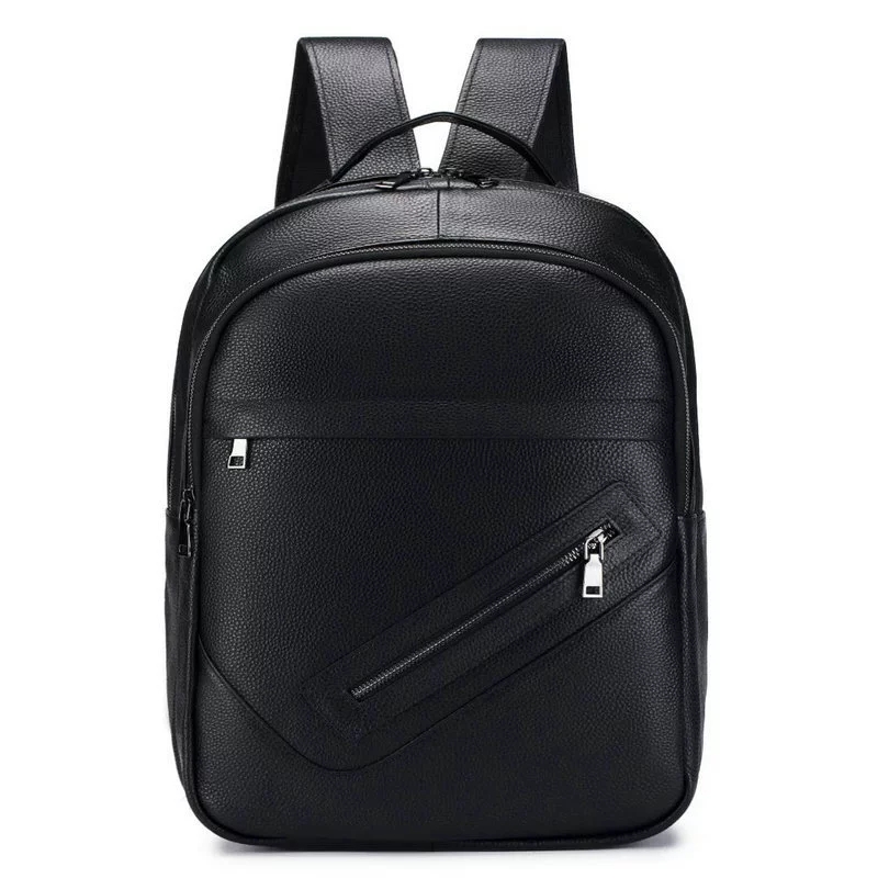 Leather Work Rucksack Mens - 黒の本革製ラップトップバックパック、男性用マルチジッパーポケット付きビジネス旅行バックパック、牛革製コンピューターリュックサック（仕事用）