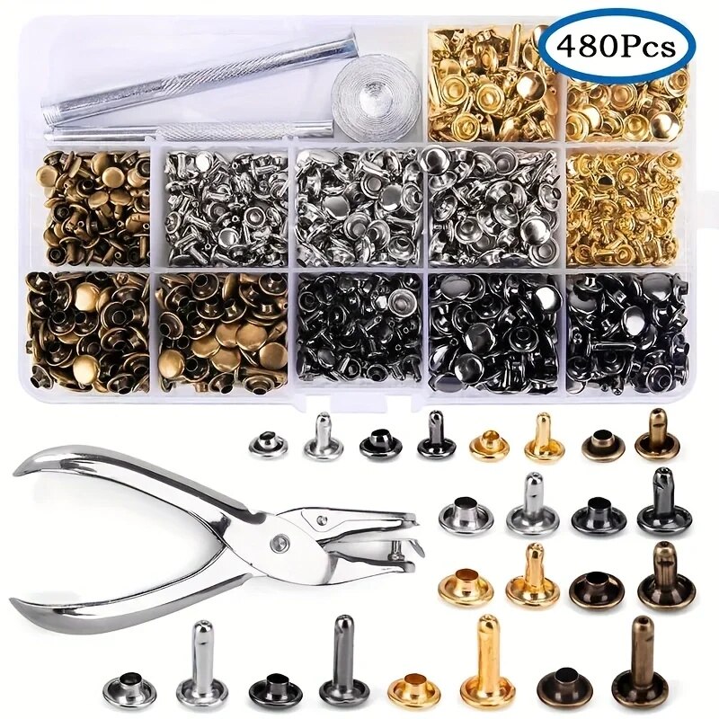 Rivet Setter Tool - 金属ダブルキャップリベットスタッドラウンドリベット DIY レザークラフトバッグベルト衣類衣服靴ペットの首輪固定ツール