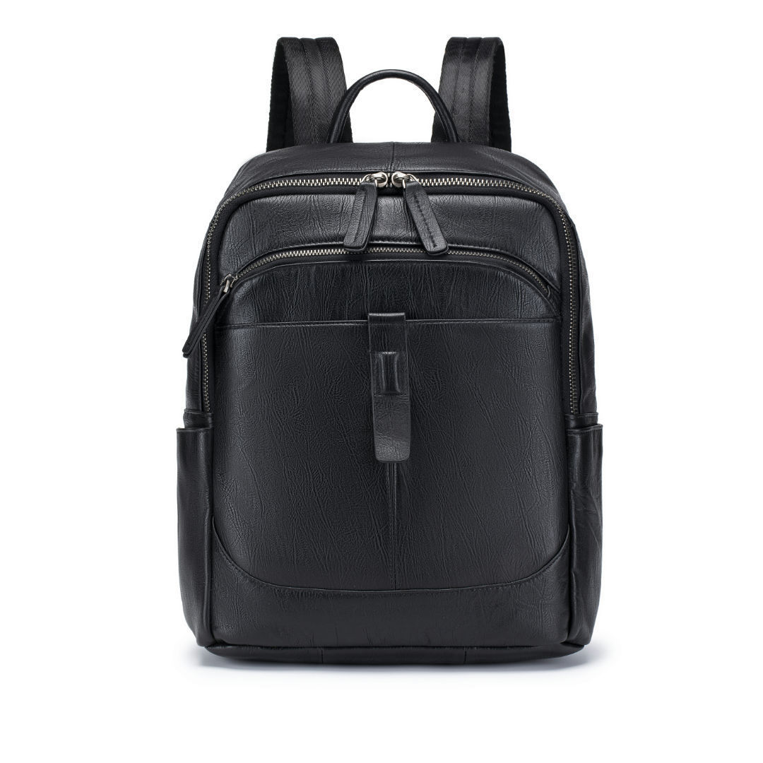 Leather Work Rucksack Mens - ブラックマン 本革バックパック 多ポケット コンピューターリュックサック 仕事用 ペブルドテクスチャ