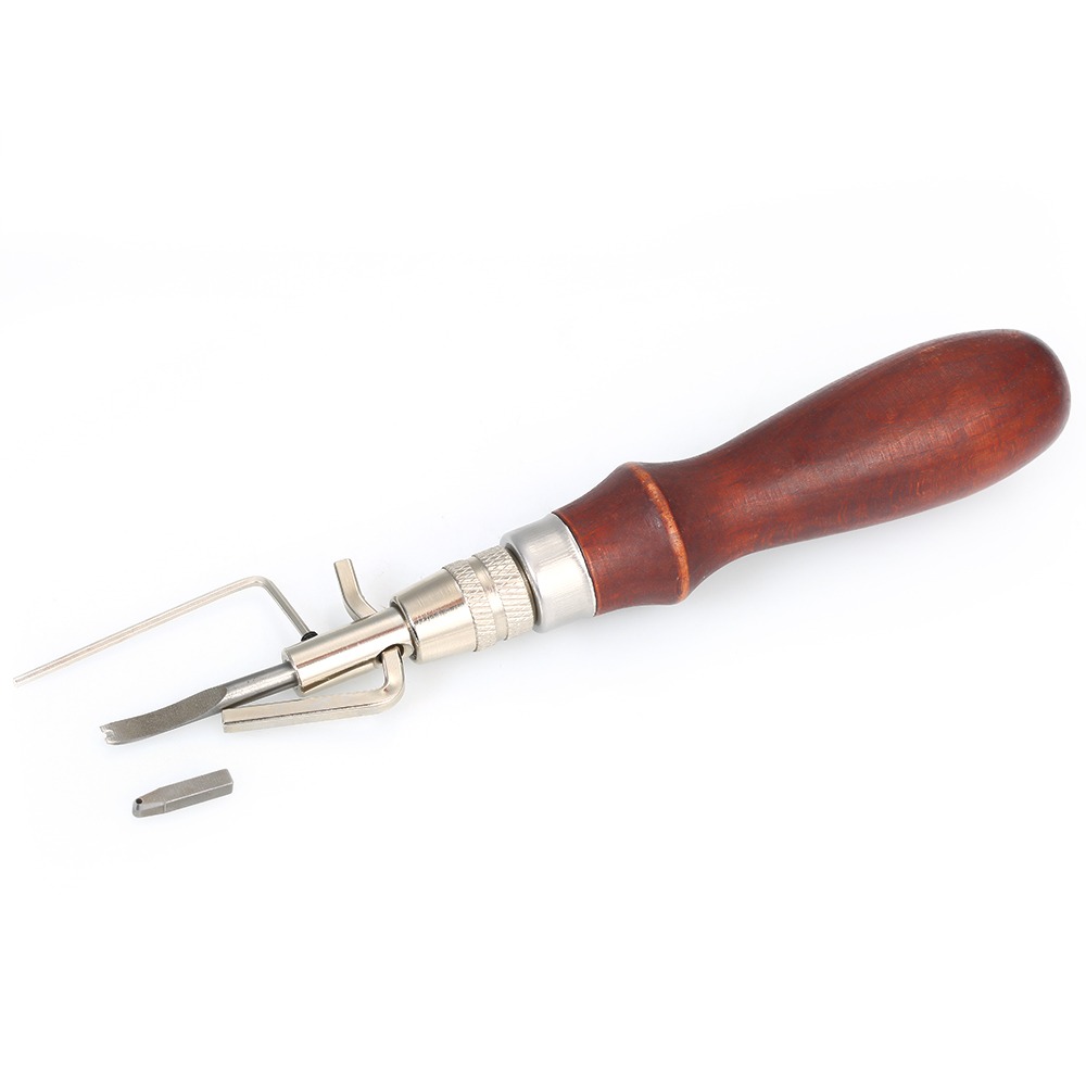 Groover Stitching Tool - 調整可能な革縫い目切り器 交換可能なチップ 木製＆スチールハンドル レザークラフト用切削工具 レザーグルーバーツール