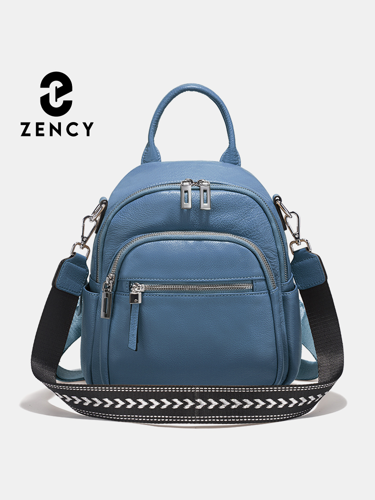 Leatherwork Designs - Zency 本革小型バックパックナップザックマルチポケットデザインワイドストラップコンバーチブルショルダーバッグ旅行通勤用