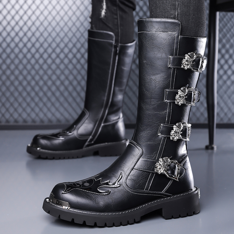 秋の新作デザイナーレザーロングブーツ メンズ ファッション  - Leatherwork Designs のレビューと価格