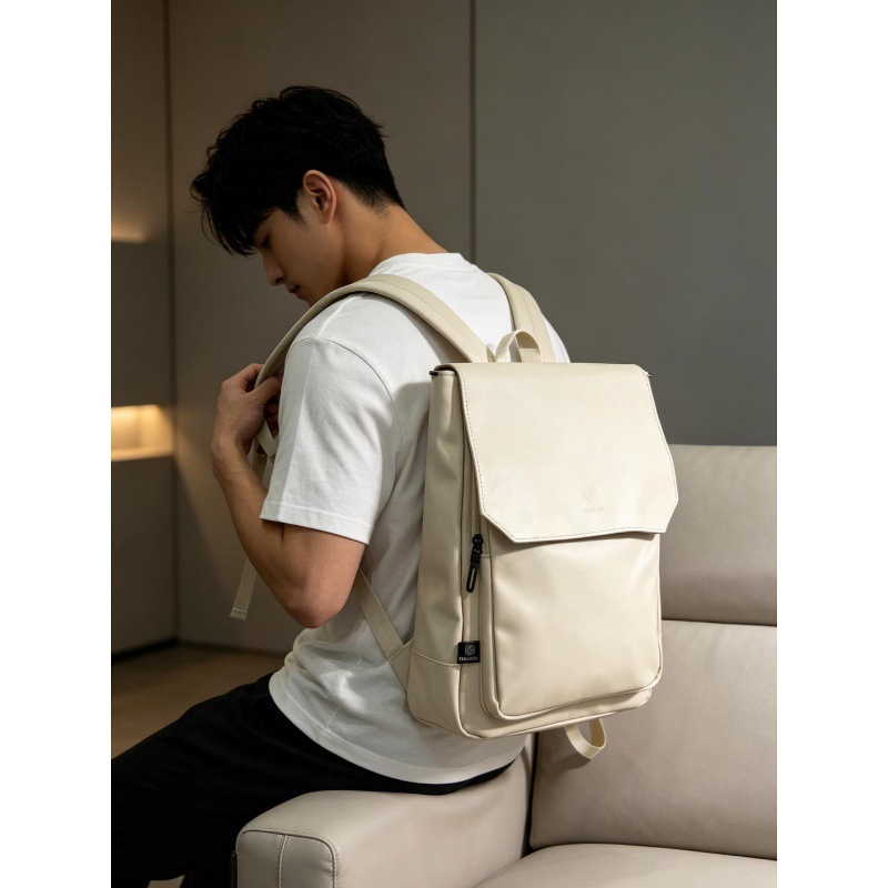 高品質なフラップ付きPUレザー製ノートパソコン用バックパック - Leather Work Rucksack Mens のレビューと価格