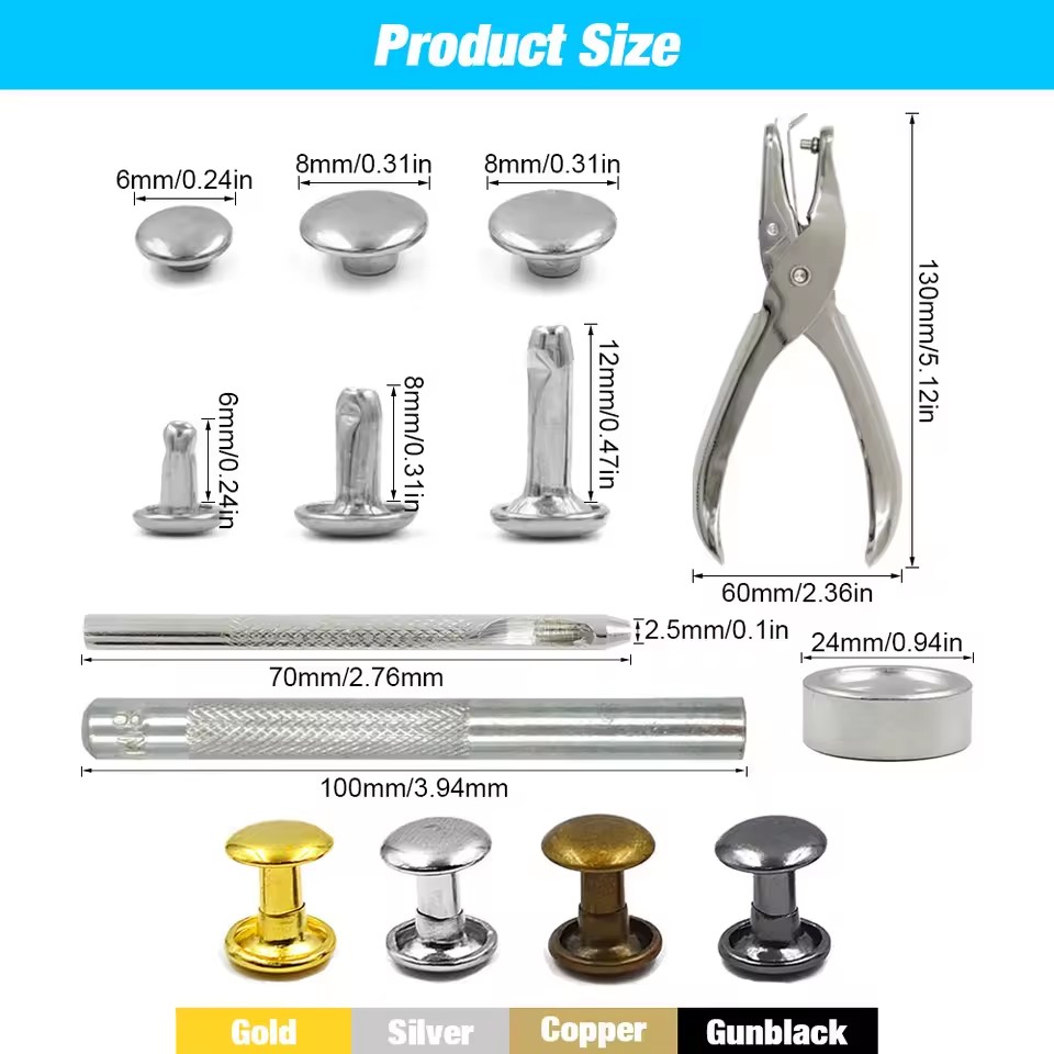 金属製ダブルキャップリベットスタッドラウンドスパイクネイル、 - Rivet Setter Tool のレビューと価格
