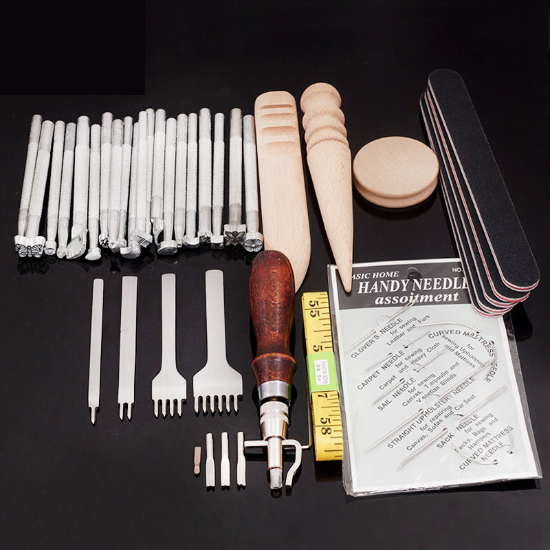 59点セットの革細工用工具セット。手縫い、ステッチ、スタンピ - Groover Stitching Tool のレビューと価格