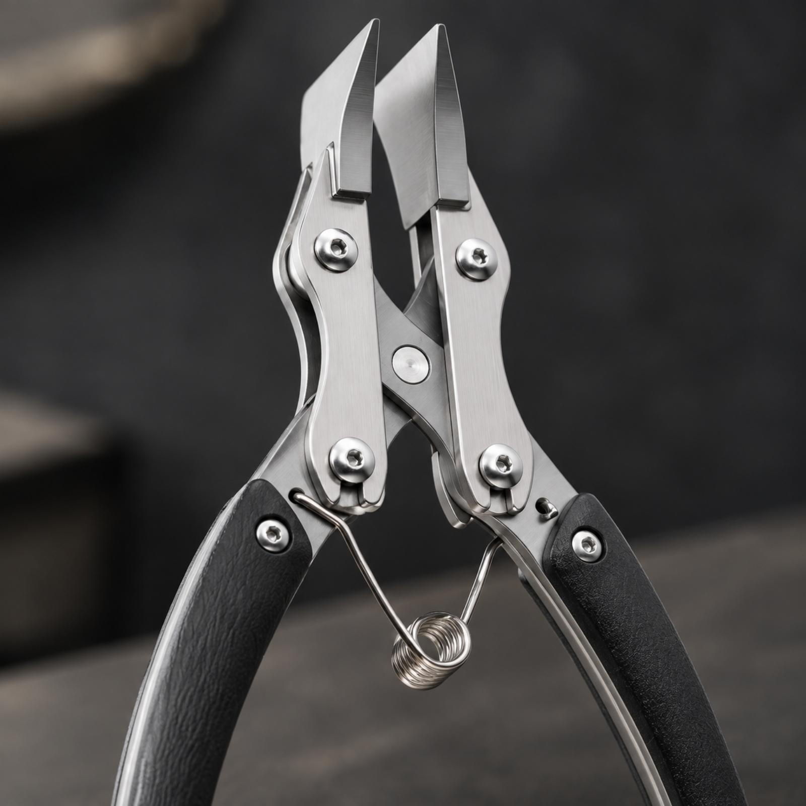 フラットノーズプライヤー。返しバネ付きで、DIYの革細工プロ - Leatherwork Hand Press のレビューと価格