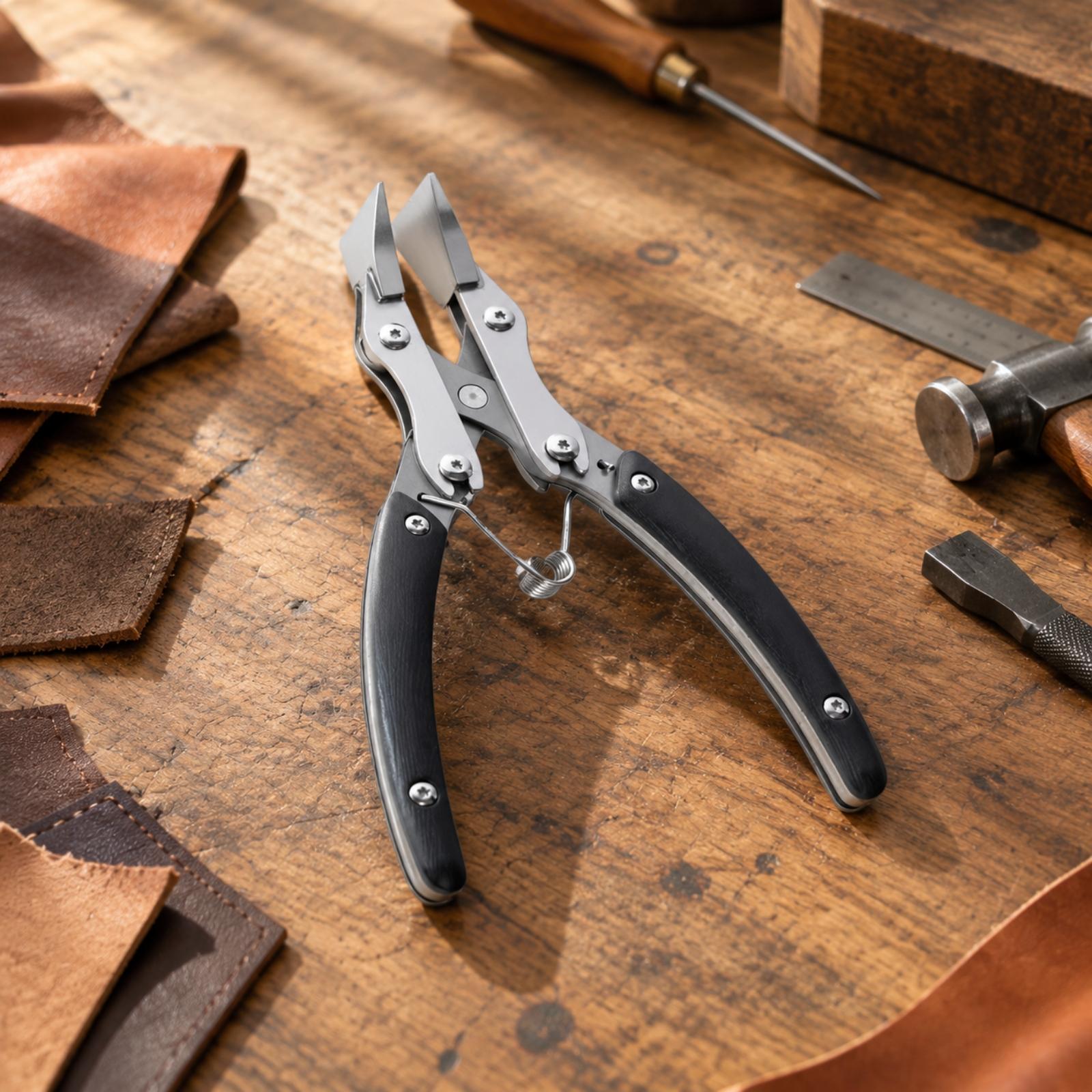 フラットノーズプライヤー。返しバネ付きで、DIYの革細工プロ - Leatherwork Hand Press のレビューと価格