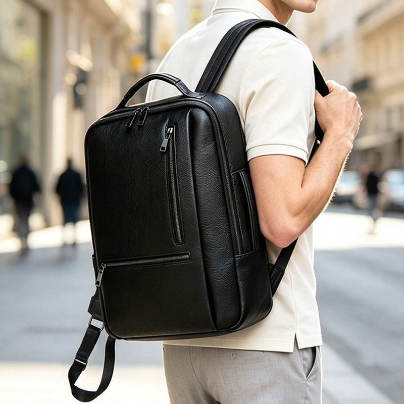 メンズ用、本物の黒革を使用したノートパソコン用バックパック。 - Leather Work Rucksack Mens のレビューと価格
