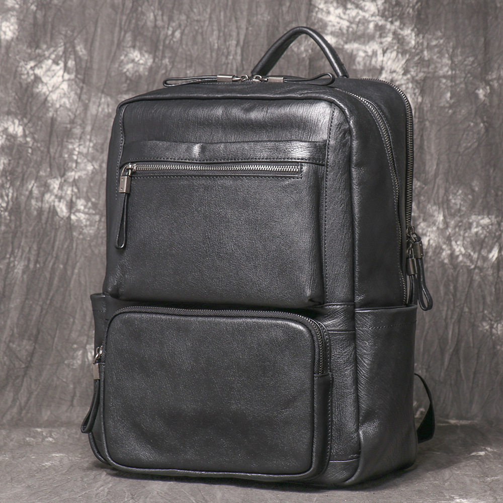 男性用ブラック本革バックパック、多機能コンパートメント付きベ - Leather Work Rucksack Mens のレビューと価格