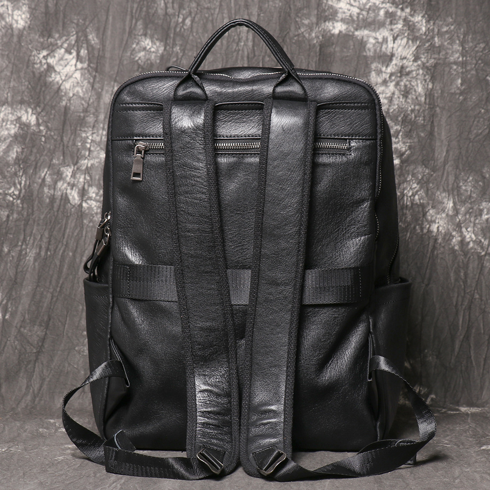 男性用ブラック本革バックパック、多機能コンパートメント付きベ - Leather Work Rucksack Mens のレビューと価格