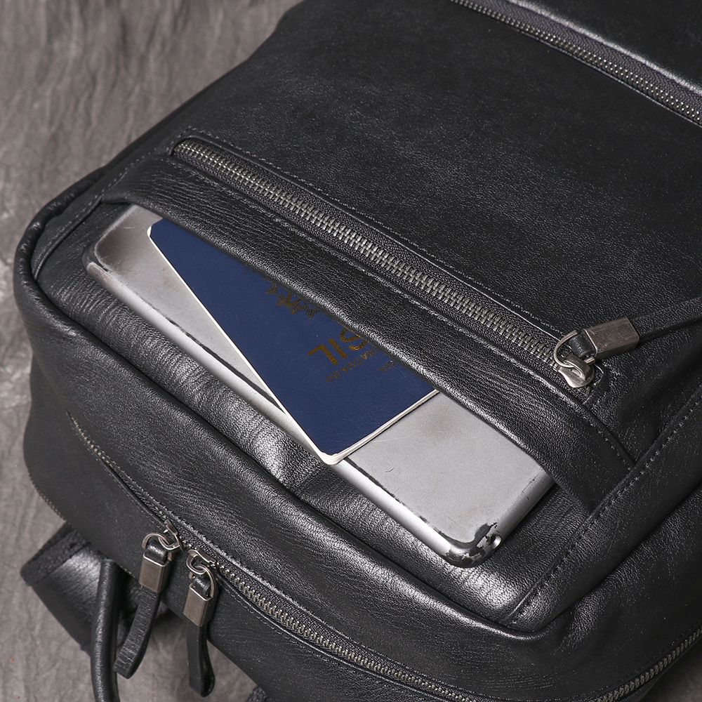 男性用ブラック本革バックパック、多機能コンパートメント付きベ - Leather Work Rucksack Mens のレビューと価格