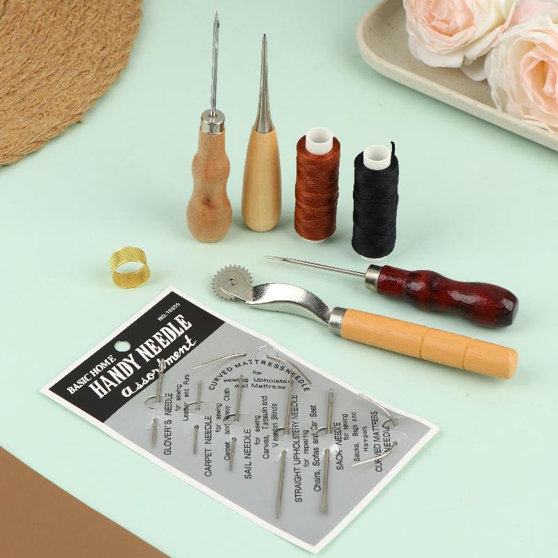 革縫製ツールキット 木製ハンドル付き針 穴あけ針 ワックス糸 - Groover Stitching Tool のレビューと価格