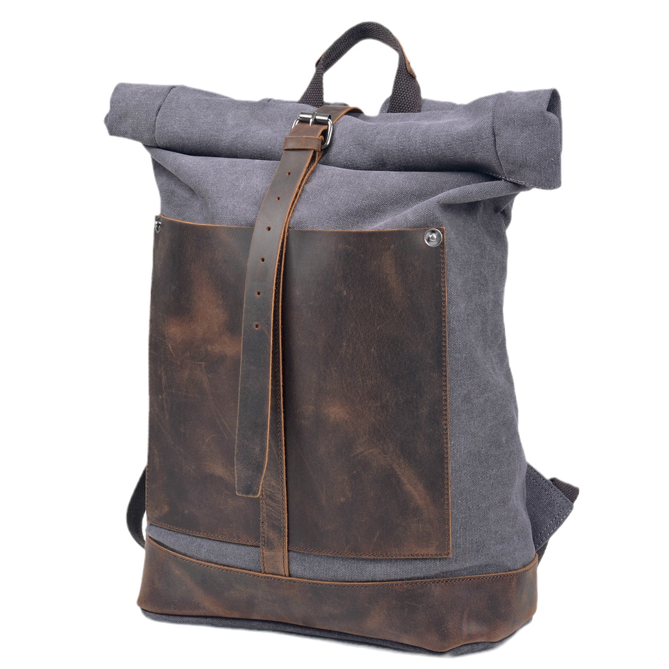メンズワックスキャンバスロールトップリュックサック、本革アク - Leather Work Rucksack Mens のレビューと価格