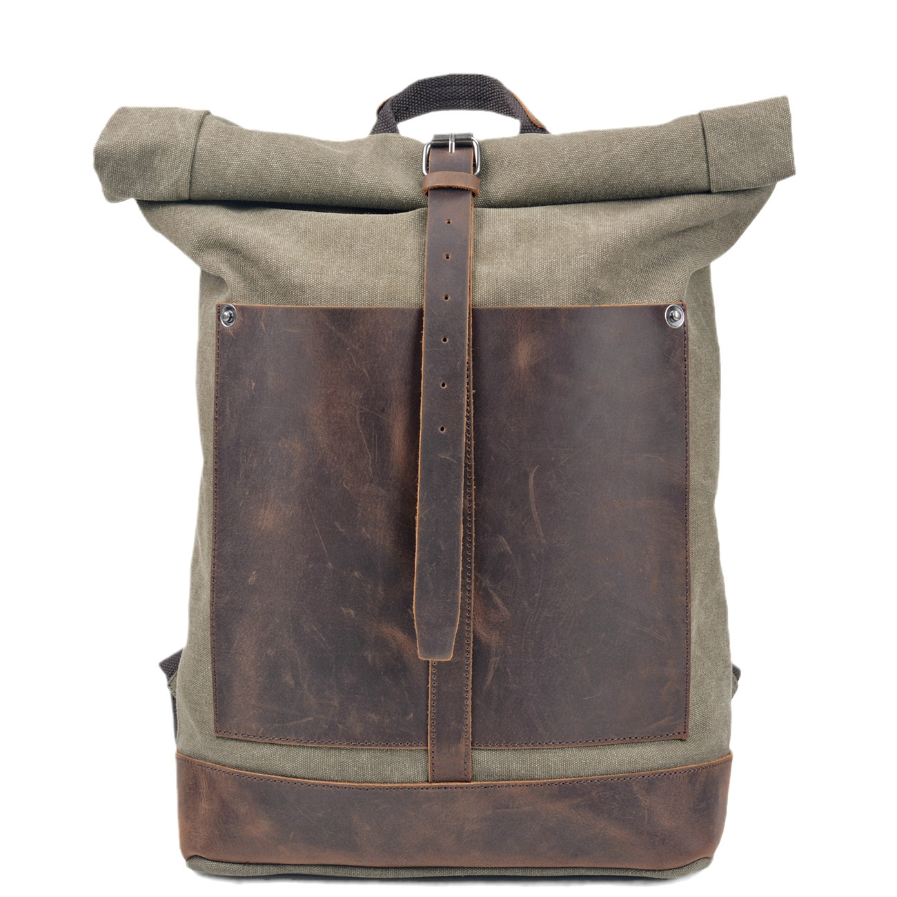 メンズワックスキャンバスロールトップリュックサック、本革アク - Leather Work Rucksack Mens のレビューと価格