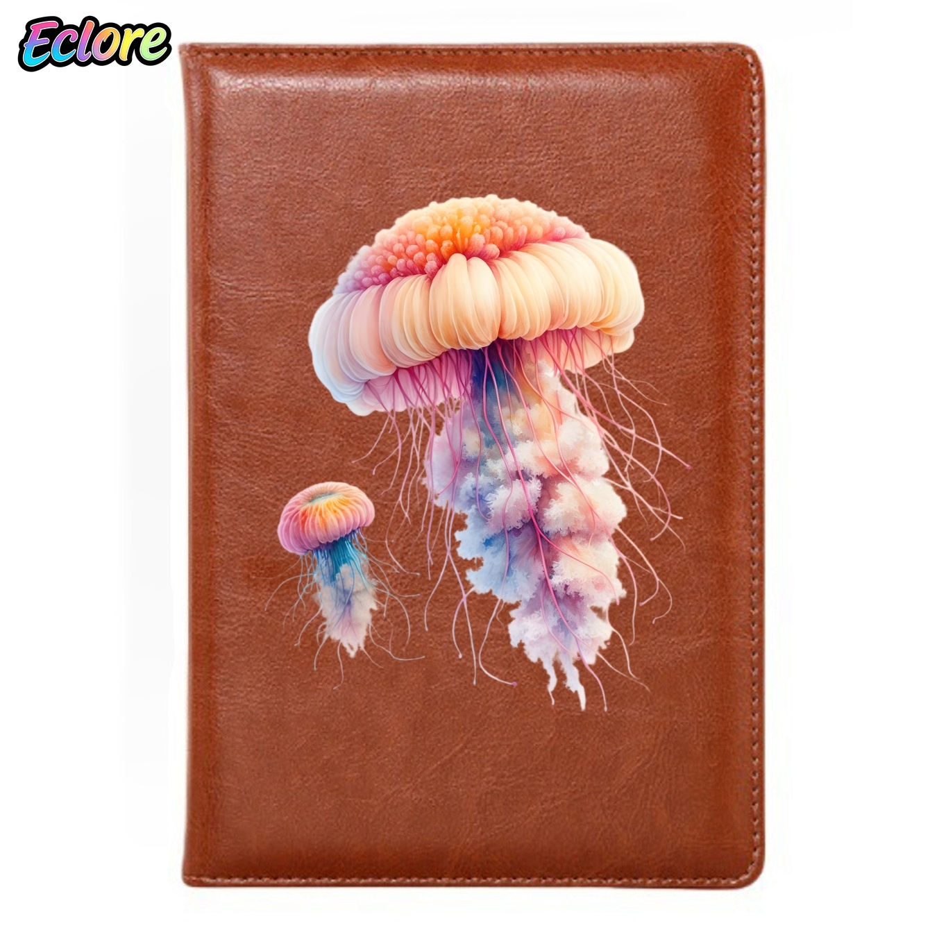 カラフルなクラゲ柄PUレザーノートブック、パーソナライズされ - Leather Work Diary Covers のレビューと価格