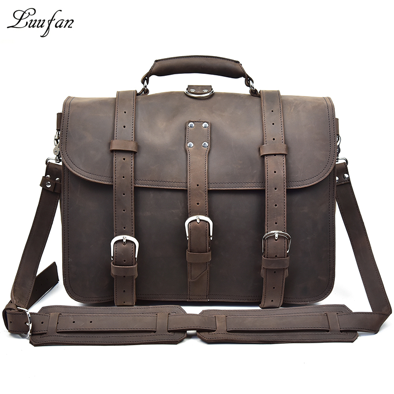 男性厚いクレイジーホースレザーラップリュックサック大容量の本 - Leather Work Rucksack Mens のレビューと価格