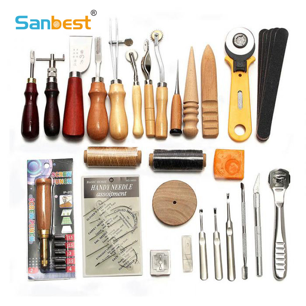 Sanbest-プロのレザークラフトツールキット,手縫い,穴 - Groover Stitching Tool のレビューと価格